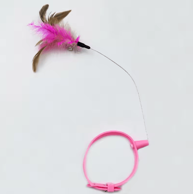 Inspire Picks Feather Bell Cat Teaser Collar Self Entertainment Interactive Toy For Cats pink