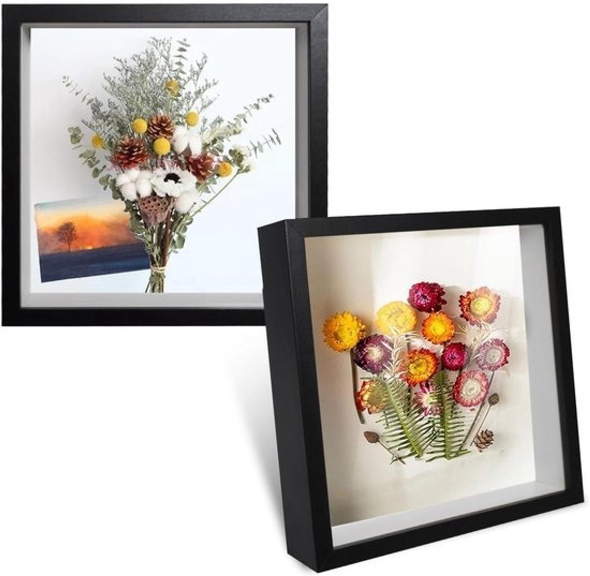 Set van 2 Premium 3D-fotolijsten voor objecten, zwart, 20 x 20 cm