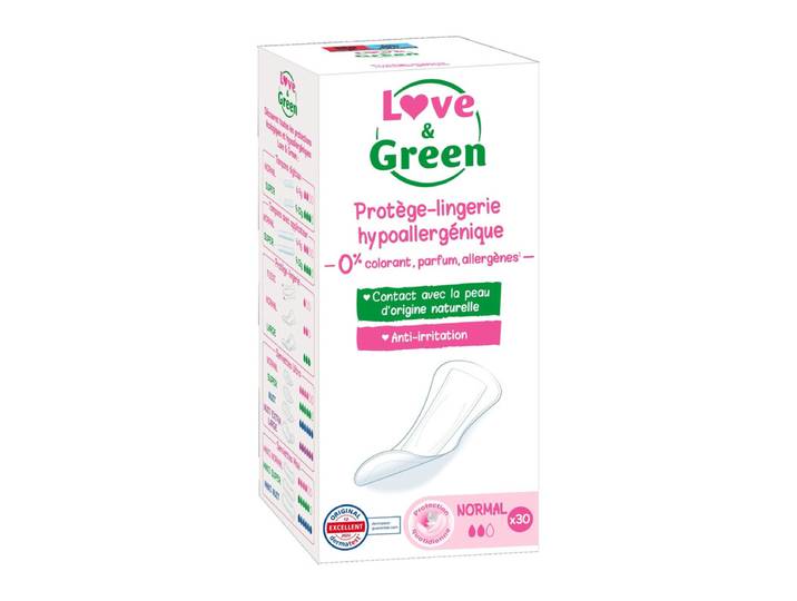LOVE &amp; GREEN Protège-slips Normal, Hypoallergéniques et Écologiques, 30 Protège-slips