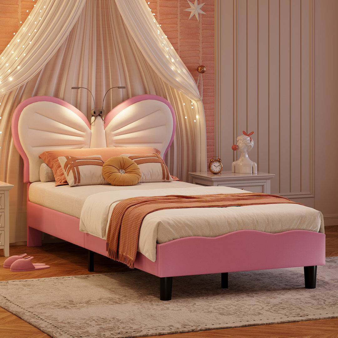 Canora Grey Upholstered Faux Leather Bed Pink Single (3')