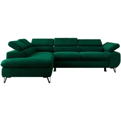 ECKSOFA PABLO L Dunkelgrün Velvet - Links Seite mit T25 Topper