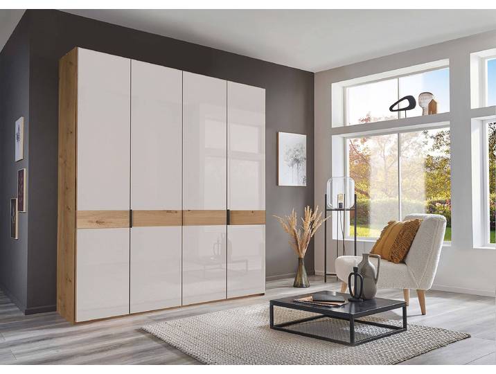 Drehtürenschrank - Glastür B 197 x 216cm Braun/Weiß/Weiß