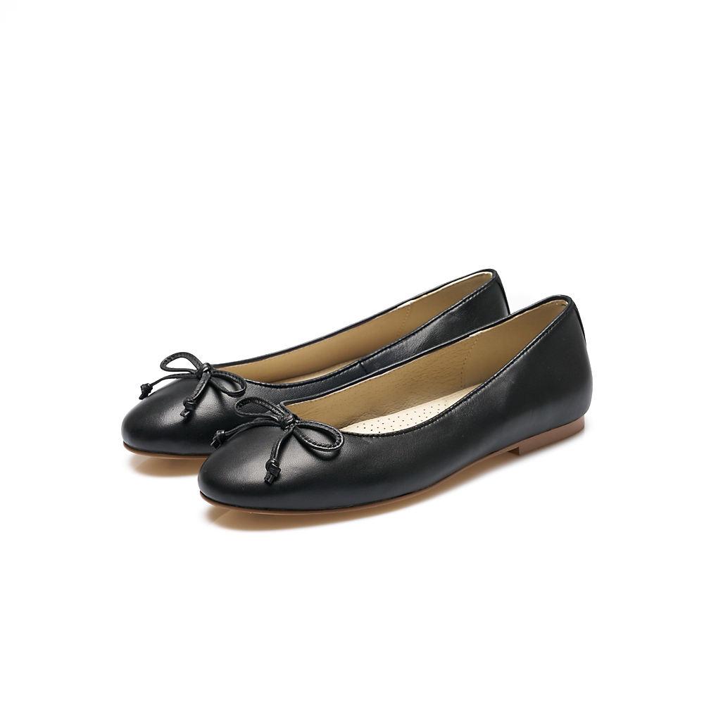 Ballerinas mit Schleife für Damen, Damen, size: regular, Schwarz, Leder, by Lands' End