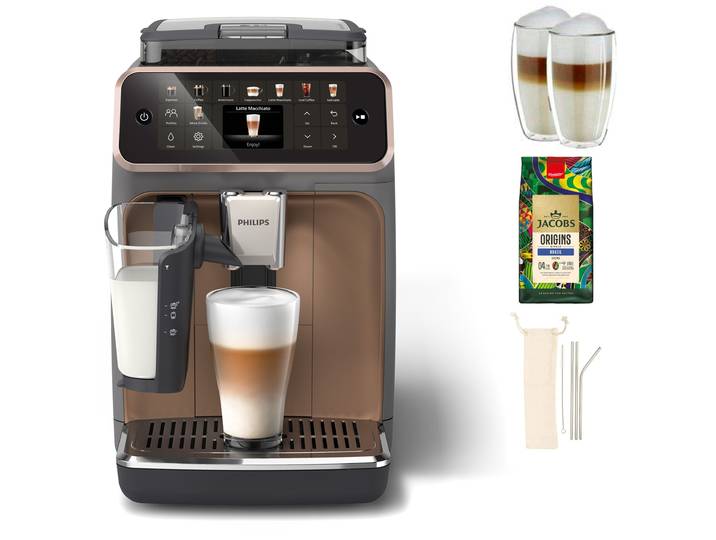 PHILIPS Kaffeevollautomat EP5544/80 5500 Series, 20 Kaffeespezialitäten (heiß oder eisgekühlt) , grau (grau, kupfer), B:24,6cm H:37,1cm T:43,3cm, Kaffeevollautomaten, LatteGo-Milchsystem, SilentBrew Technologie, Kaffeevollautomat, Topseller