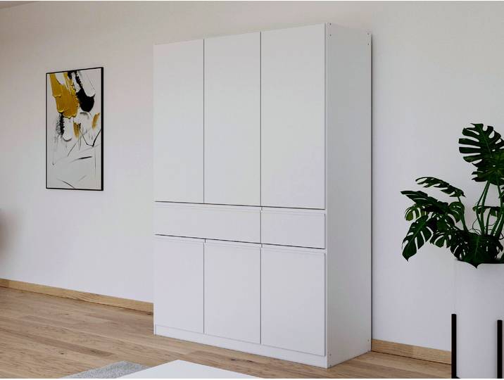 Armoire 6 portes 2 tiroirs Macari Blanc - Basika