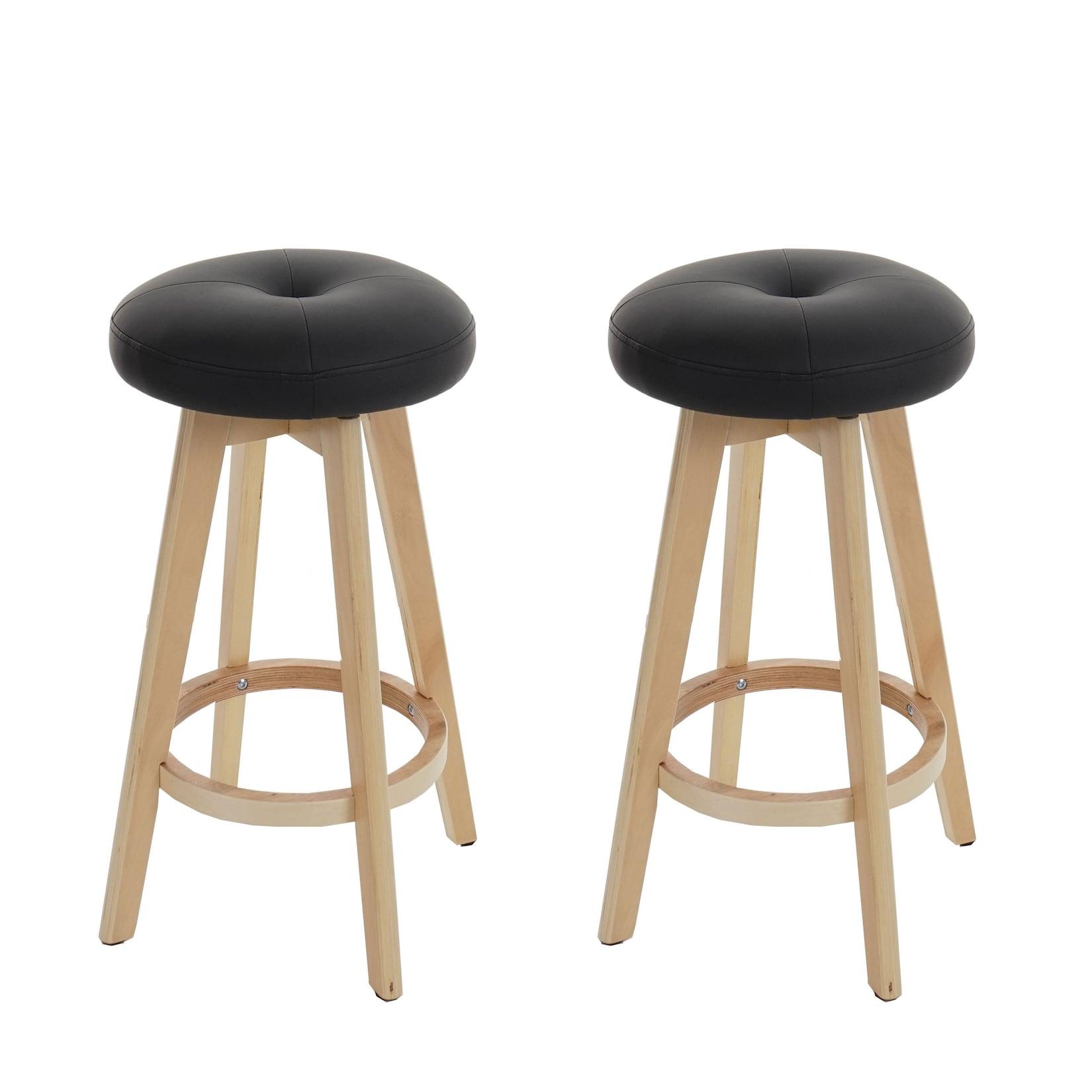 2er-Set Barhocker Boras, Barstuhl Tresenhocker, Holz Kunstleder drehbar ~ schwarz, helle Beine