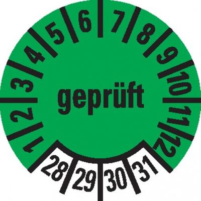 Dreifke® Prüfplakette geprüft 28-31, grün, Dokumentenfolie, Ø 10mm, 1000 Stk.