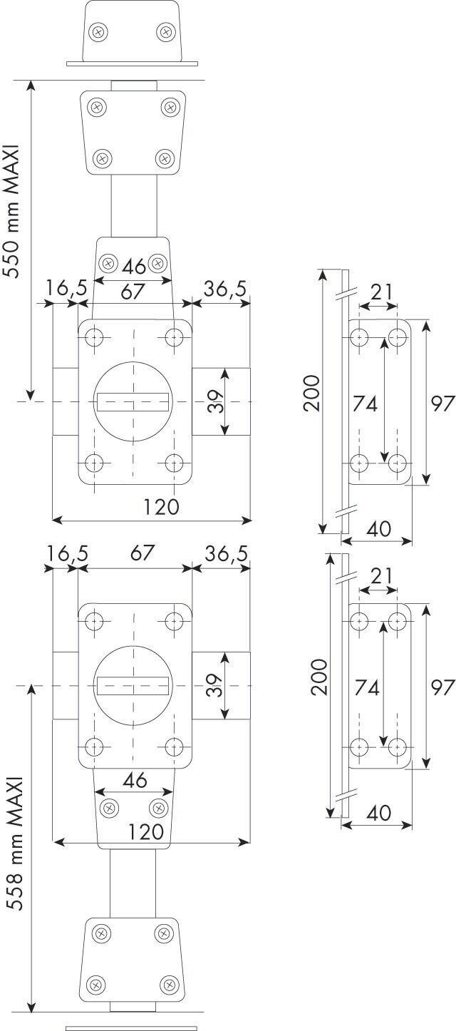 Verrou 4 points Zenith 1550 haut et bas à bouton cylindre de 45 mm droit ISEO 15500451.5
