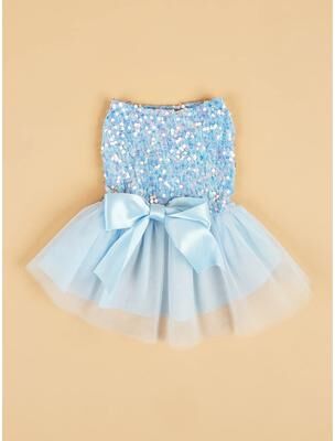 Inspire Essentials Princess Sequin Bow Pet Dress Tulle Puppy Costume For Dogs And Cats blue m