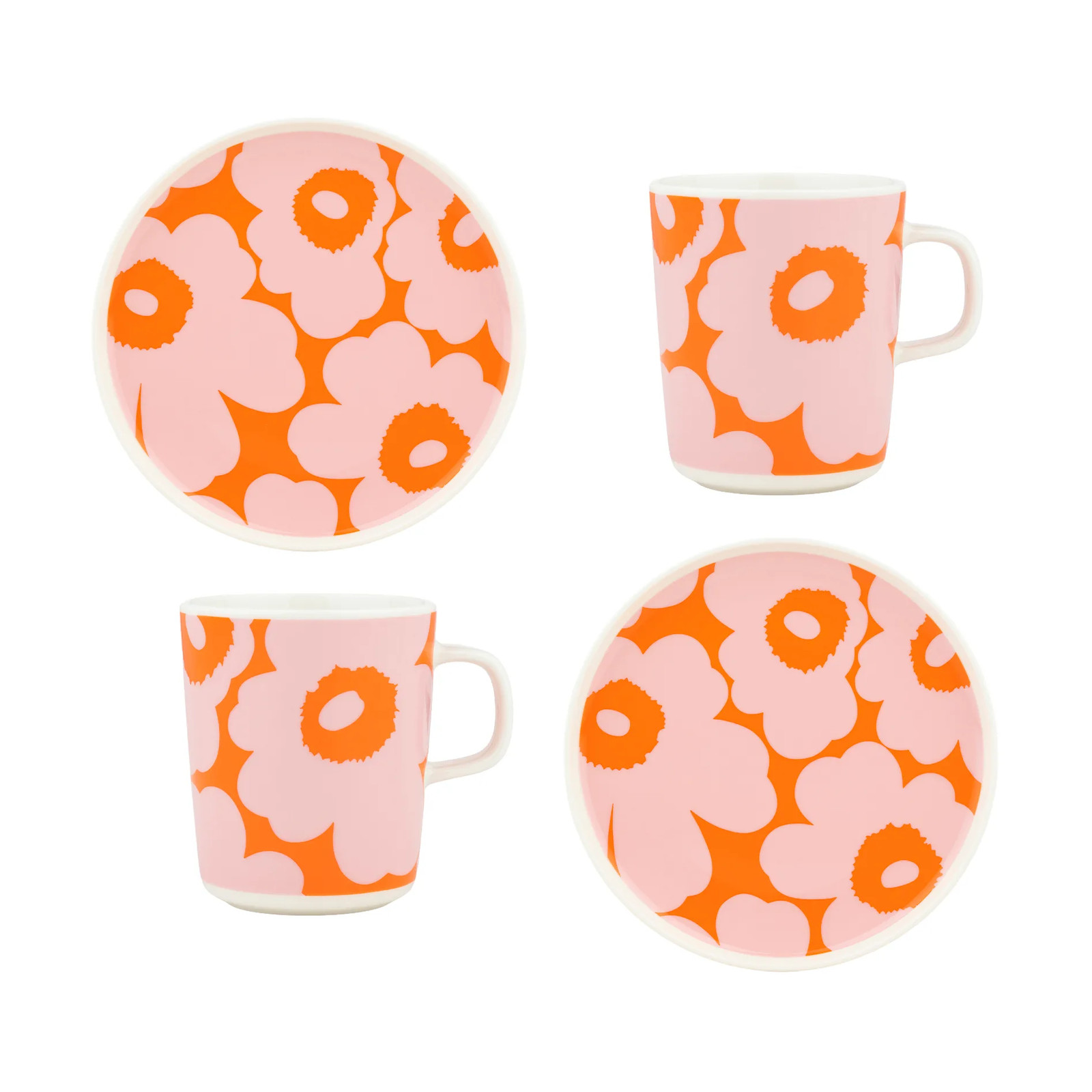 Marimekko Unikko ontbijtset, 4 stuks, White-pink-orange