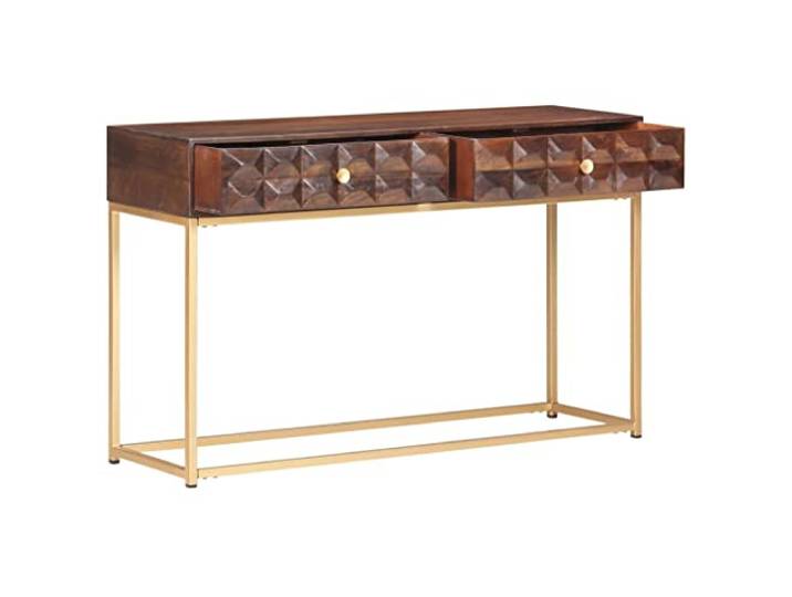 TUERYAFEK Konsolentisch 122x36x75 cm Massivholz Mango Handgefertigt, 2 Schubladen, Vintage-Look, Stabil und Langlebig, Einzigartige Maserung