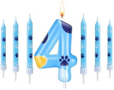 Uplift Treasures Blue Dog Paw Number Birthday Cake Candle 4