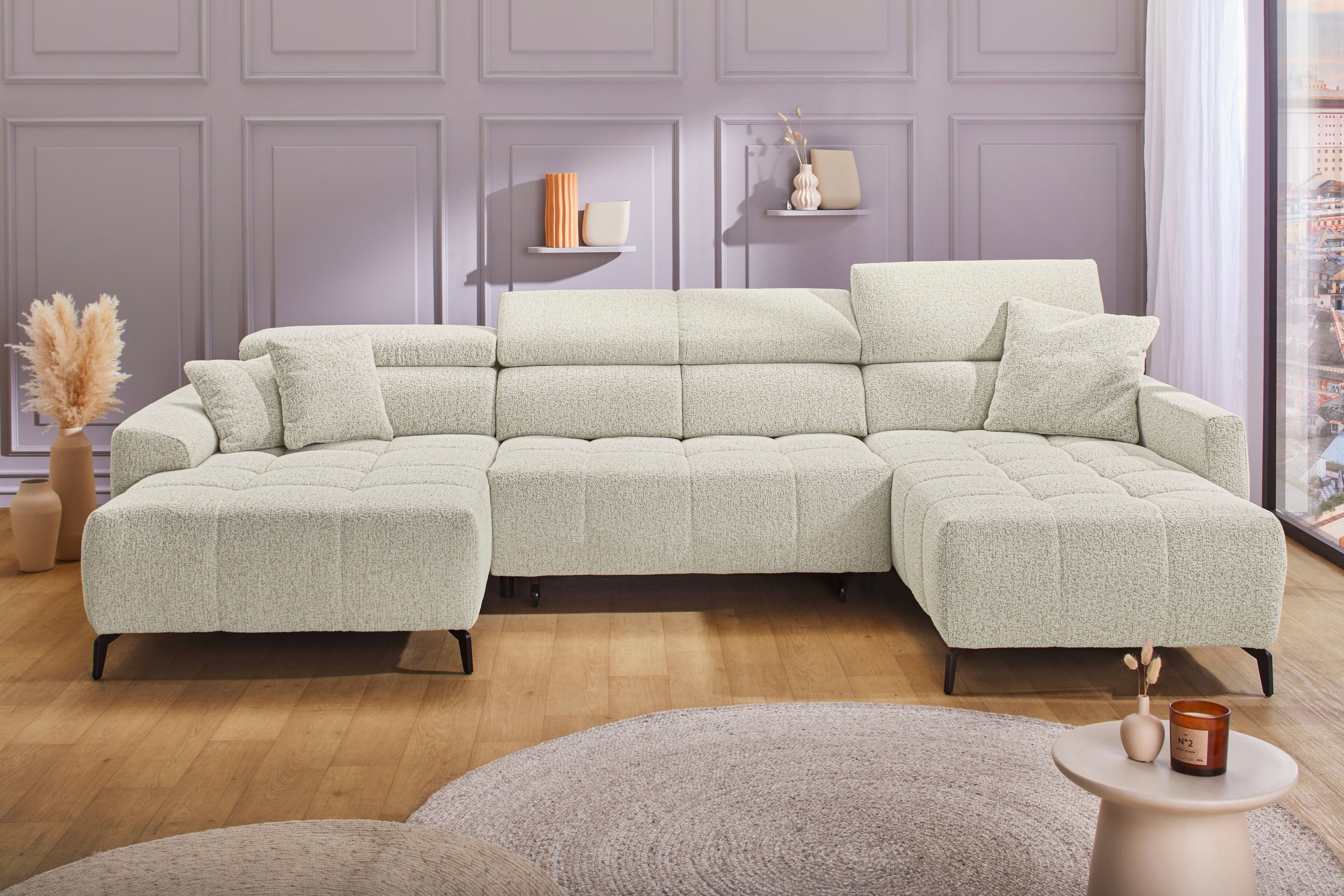 Wohnlandschaft JOCKENHÖFER GRUPPE "Ultima U-Form, B: 363 cm, 60 cm elektrische Sitztiefenverstellung", beige (beige 432, 07), B:363cm T:118cm, Korpus: 100% Polyester;Kissen: 100% Polyester, Sofas, Wohnlandschaft, USB-Ports, Kopfstützen verstellbar, Zierki