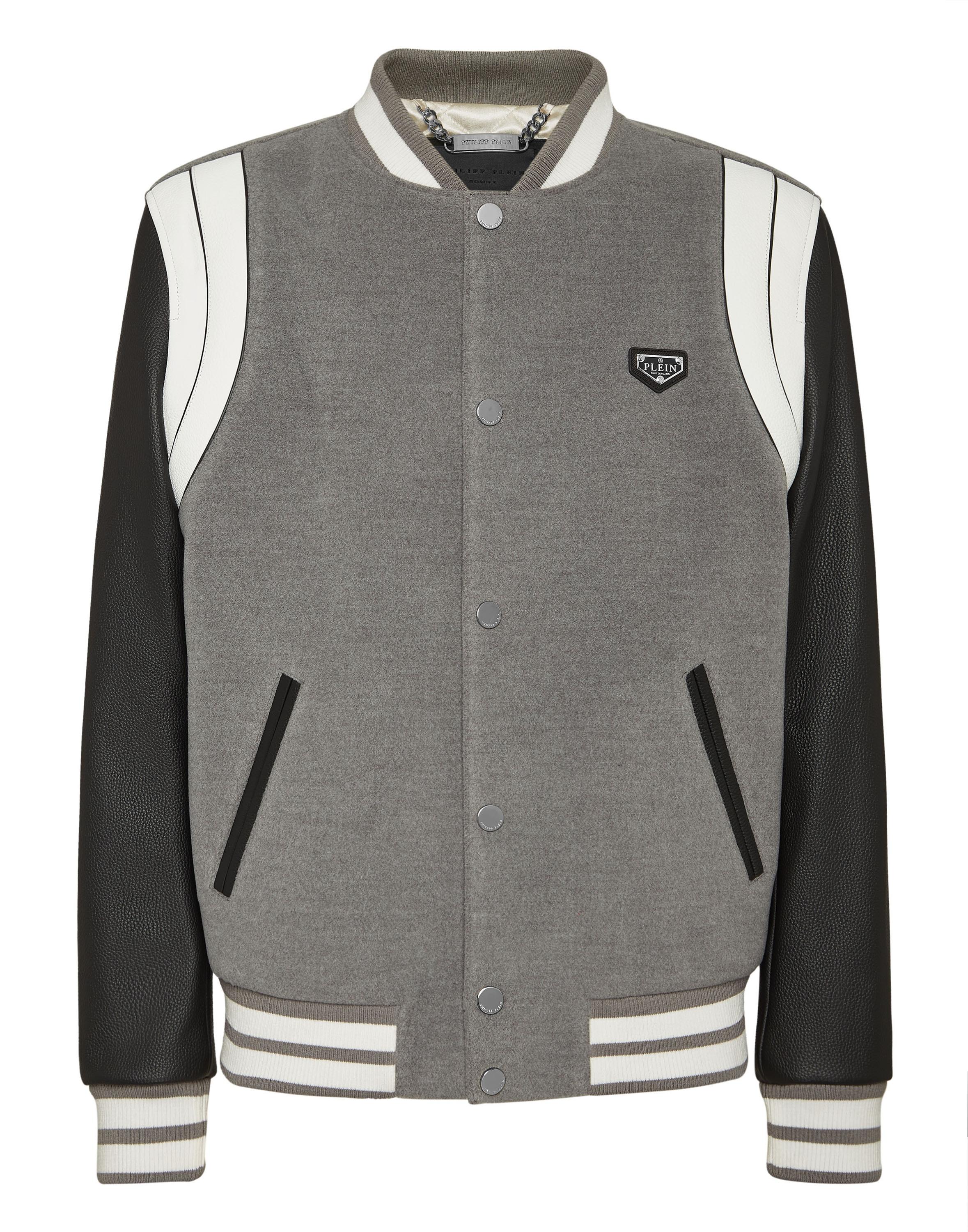 Philipp Plein Lederblouson im Bomberstil - Grau