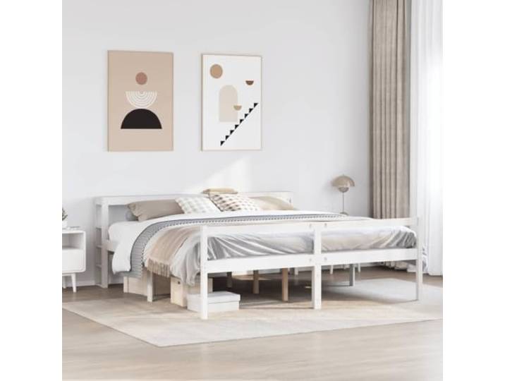 RJPLMFV Bett aus massivem Kiefernholz, 180 x 200 cm, für ältere Menschen Sitzhöhe 44 cm, Aufbewahrung unter dem Bett, Lattenrost inklusive, ohne Matratze