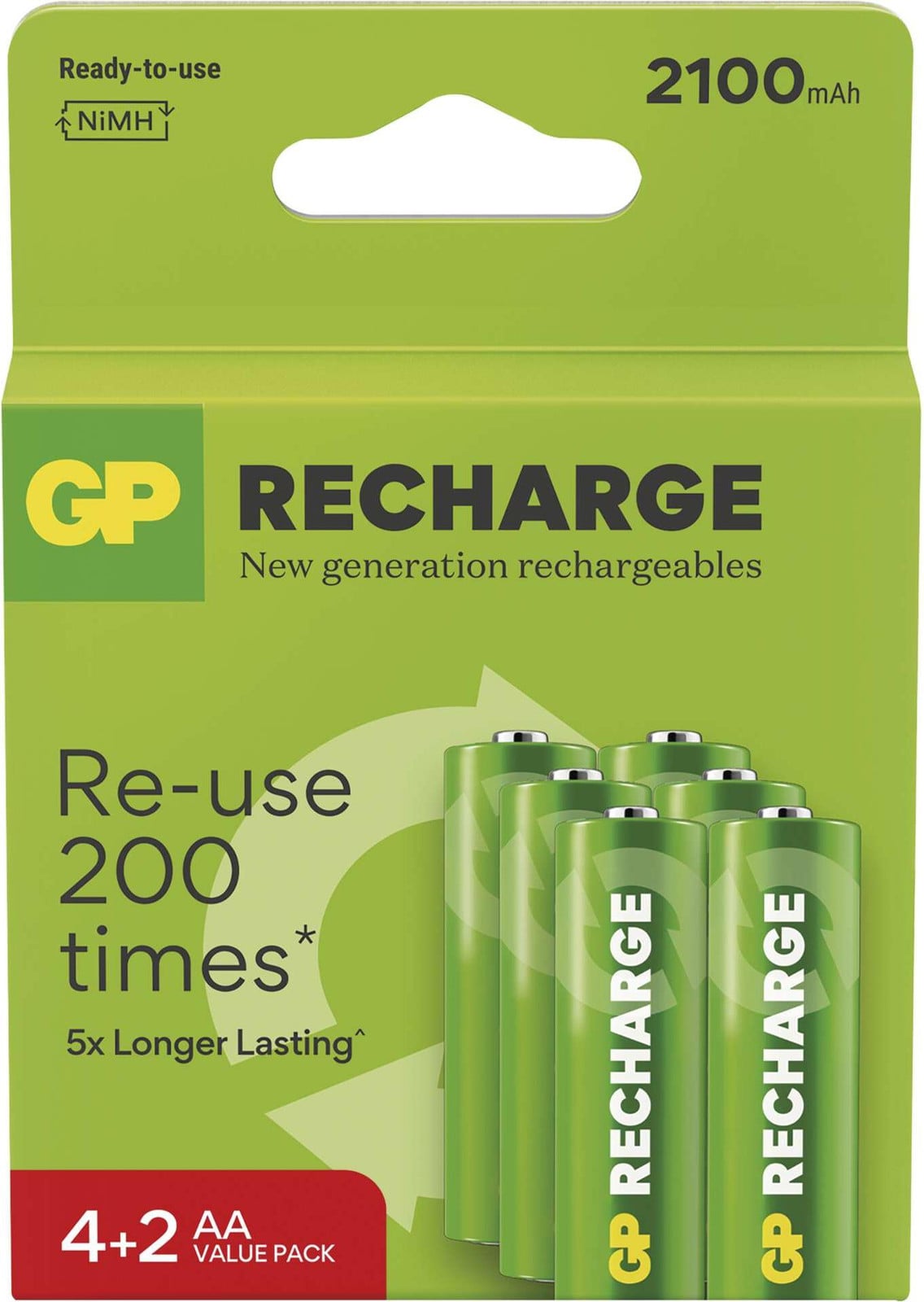 GP Recharge 2100 AA (HR6) Oplaadbare batterijen, 6 stuks, Emos