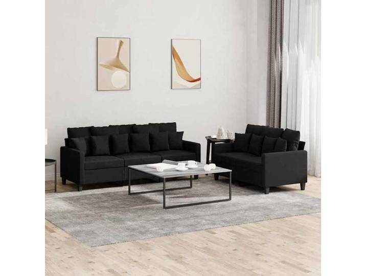 Ensemble canapés 2 pcs coussins noir tissu salon compact teinte sobre design moderne fonctionnel