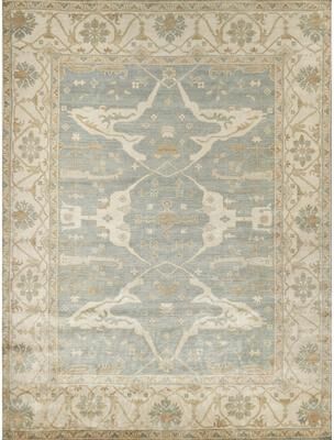 EXQUISITE RUGS Antique Weave Oushak Hand-knotted New Zealand Wool Blue/Ivory Area Rug.
