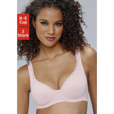 T-Shirt-BH "BH mit Bügel, Baumwoll-BH, Bügel-BH", Damen, Gr. 85, Cup B, rosa (puder, schwarz), Jersey, Obermaterial: 85% Baumwolle, 10% Polyamid, 5% Elasthan, PETITE FLEUR BY LASCANA, BHs BH Bügel-BH Dirndl-BH T-Shirt-BH, bequemer BH,...