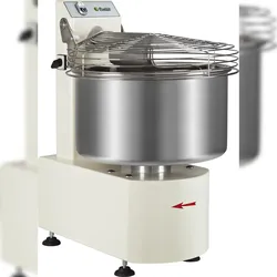 Patentierter Hakenkneter, ideal für Teige mit niedrigem Feuchtigkeitsgehalt. 42-Liter-Behälter für 35 kg Teig pro Arbeitsgang. FIMAR Modell BERTA35
