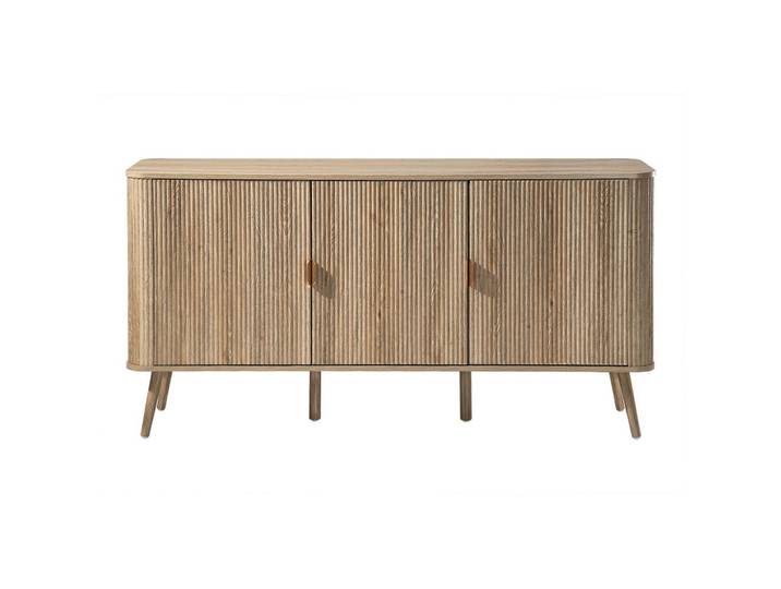 Calicosy Sideboard mit 3 Türen in Eichenoptik und Lamellenfronten 39/77/150 cm, Apfelbaumfarben, 150x77x39 cm, Kleinmöbel, Kommoden, Sideboards