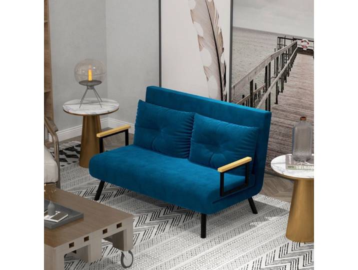 Fauteuil-lit bleu convertible avec dossier réglable 5 positions