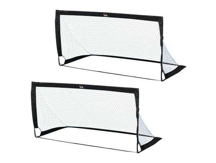 Homcom Fussballtore Fußballnetz 2er Set Minitore Faltbar Stahl Schwarz 186x90x89 cm, Metall, 90x183 cm, Freizeit & Co, Sport & Fitness