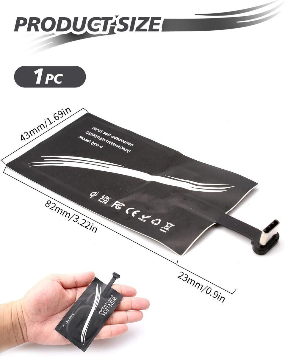 Draadloze Qi Oplaadontvanger met Type-C Adapter