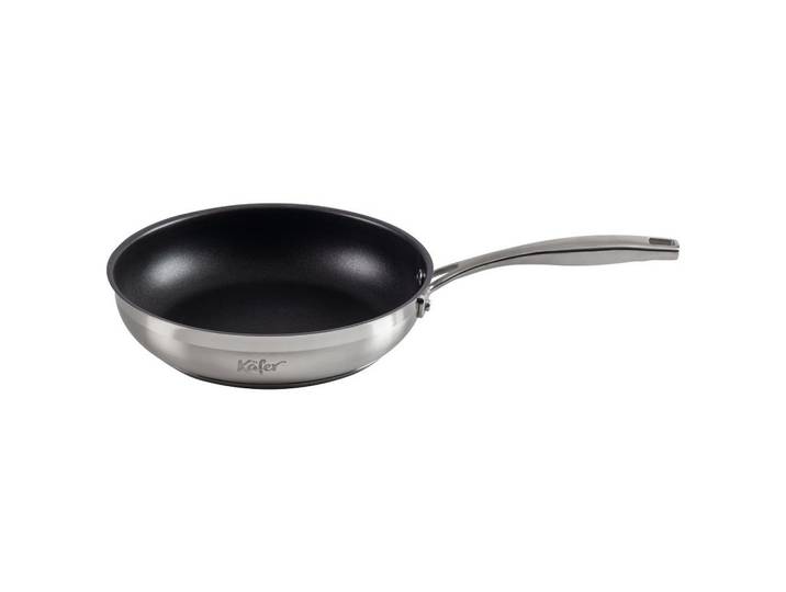 Käfer Bratpfanne, Schwarz, Edelstahl, Metall, rund, hitzebeständige Griffe, backofengeeignet, rostfrei, antihaftbeschichtet, geschmacksneutral, ergonomischer Griff, stapelbar, Kochen, Pfannen, Bratpfannen