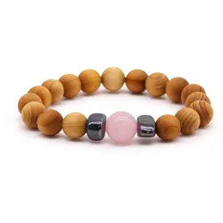 Cedarwood Heart Chakra Bangle with Rose Quartz