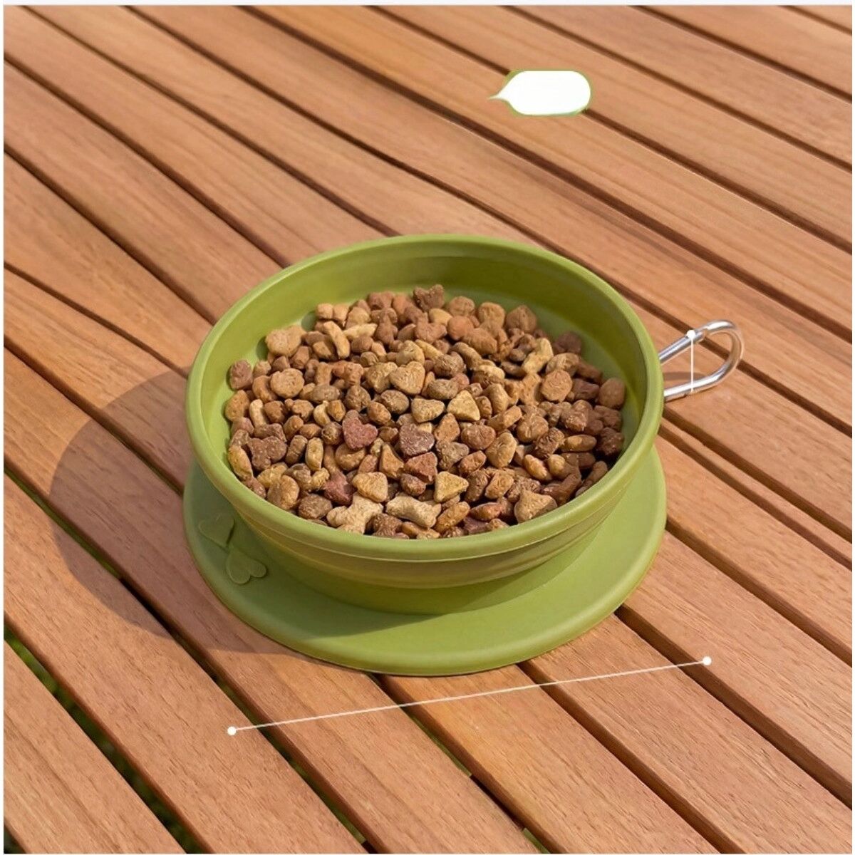 INF Bol de voyage pliable en silicone pour animaux - bol portable pour eau et nourriture avec crochet pour laisse ou sac à dos Vert