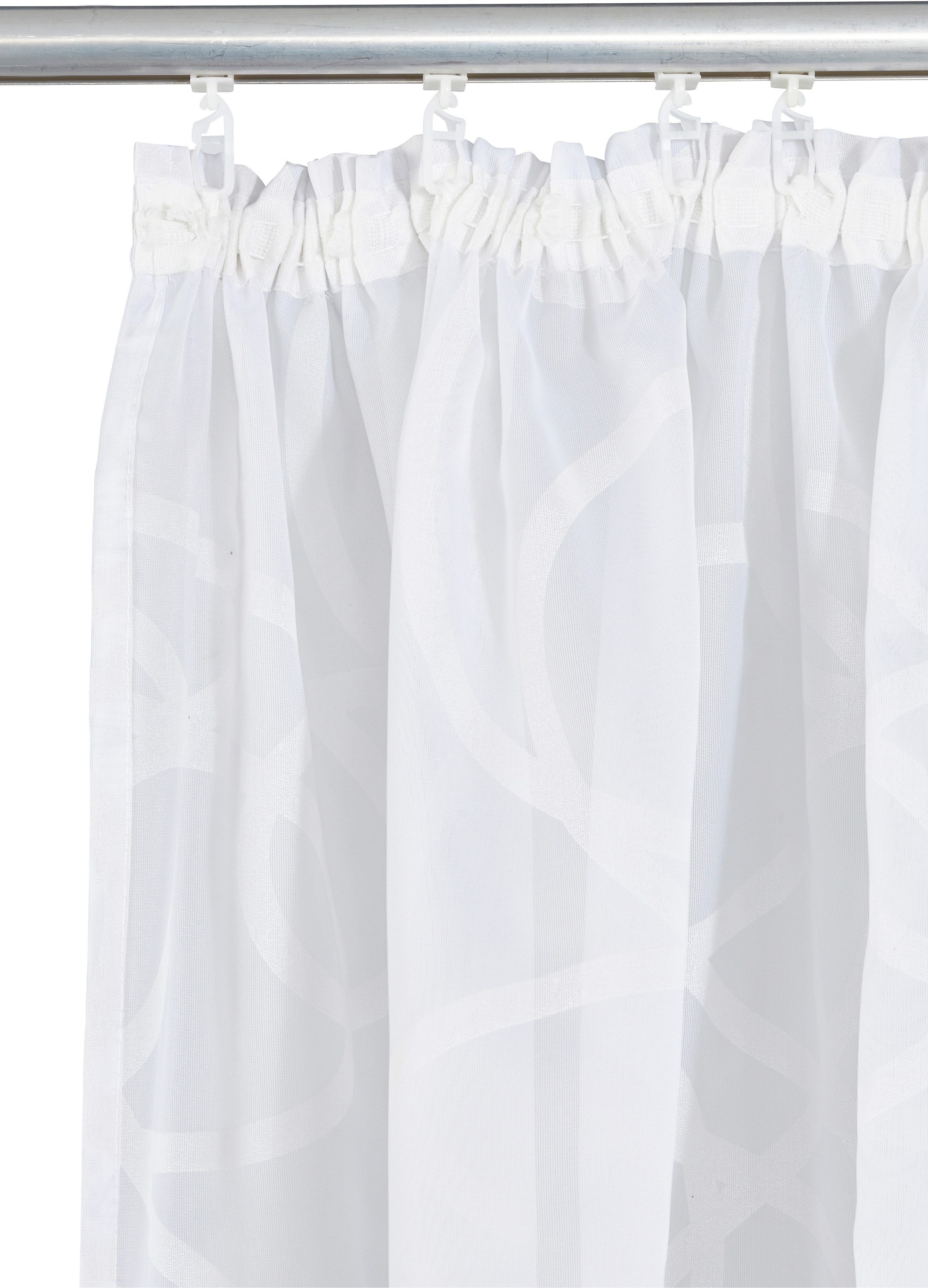 Gardine GOODPRODUCT "Tanaro, 2er-Set, Kräuselband, transparent, Schlingen Motiv" Gr. 1, weiss (weiß), B:140cm H:145cm, Voile, Polyester, Gardinen, Gardine, Vorhang, Fertiggardine, 2-er Set, mit Schlingen-Motiv bedruckt weiß 145cm, Kräuselband, 140cm