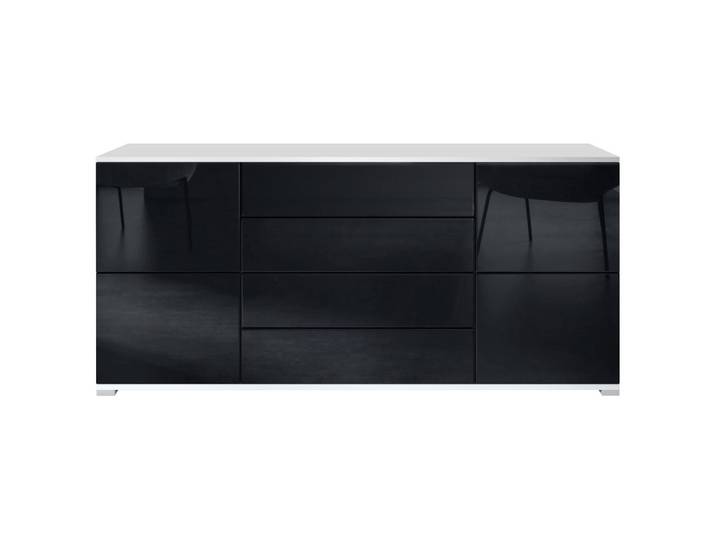 Vladon Sideboard Rova Schwarz Hochglanz, 166.5x75.5x35 cm, Kleinmöbel, Kommoden, Sideboards