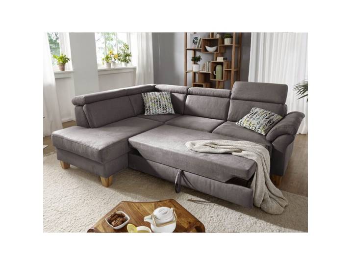 Sit&amp;More Arngast Ecksofa mit optionalem Funktionspaket - Microfaser Toro 94 grau - manuelle Kopfteilverstellung &amp; Schlaffunktion - links ohne Funktion, manuelle Kopfteilverstellung, Schlaffunktion Modern