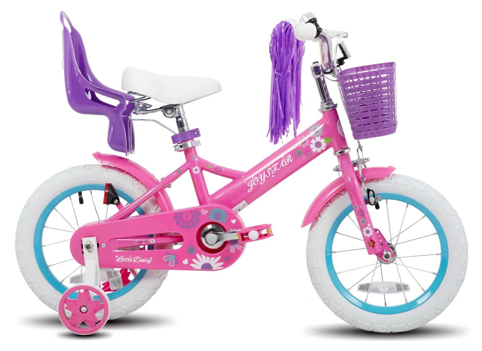 Little Daisy Kinderfahrrad - 30 cm Mädchenfahrrad - Stahlrahmen & Gabel - Alufelgen - Puppensitz & Streamer - Fahne & Nummernschild - Pink