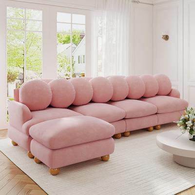 Direct Wicker Large Chenille Modular Deep Seat Sectional Sofa with Pillows and Movable Ottoman
