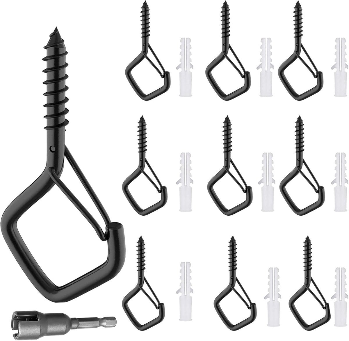 10x Zwarte RVS Schroefhaken Set voor het ophangen van planten, verlichting en decoratie