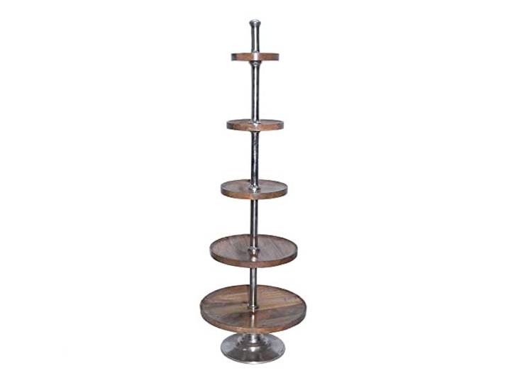 goodsforbusiness Etagere 3 Tabletts H60cm oder 5 Tabletts H150cm, Pyramidenständer Teller Akazienholz, Etagenständer, Servierständer, Dessertständer (5 Etagen - 150 cm)