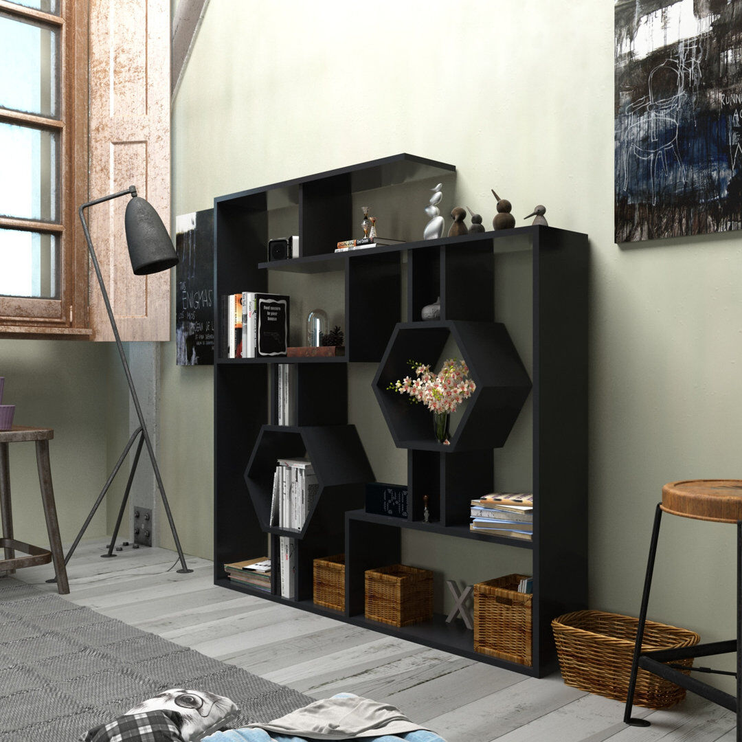 Zipcode Design Swenson 134cm H x 134cm W Bookcase Black 134cm H X 134cm W X 22cm D