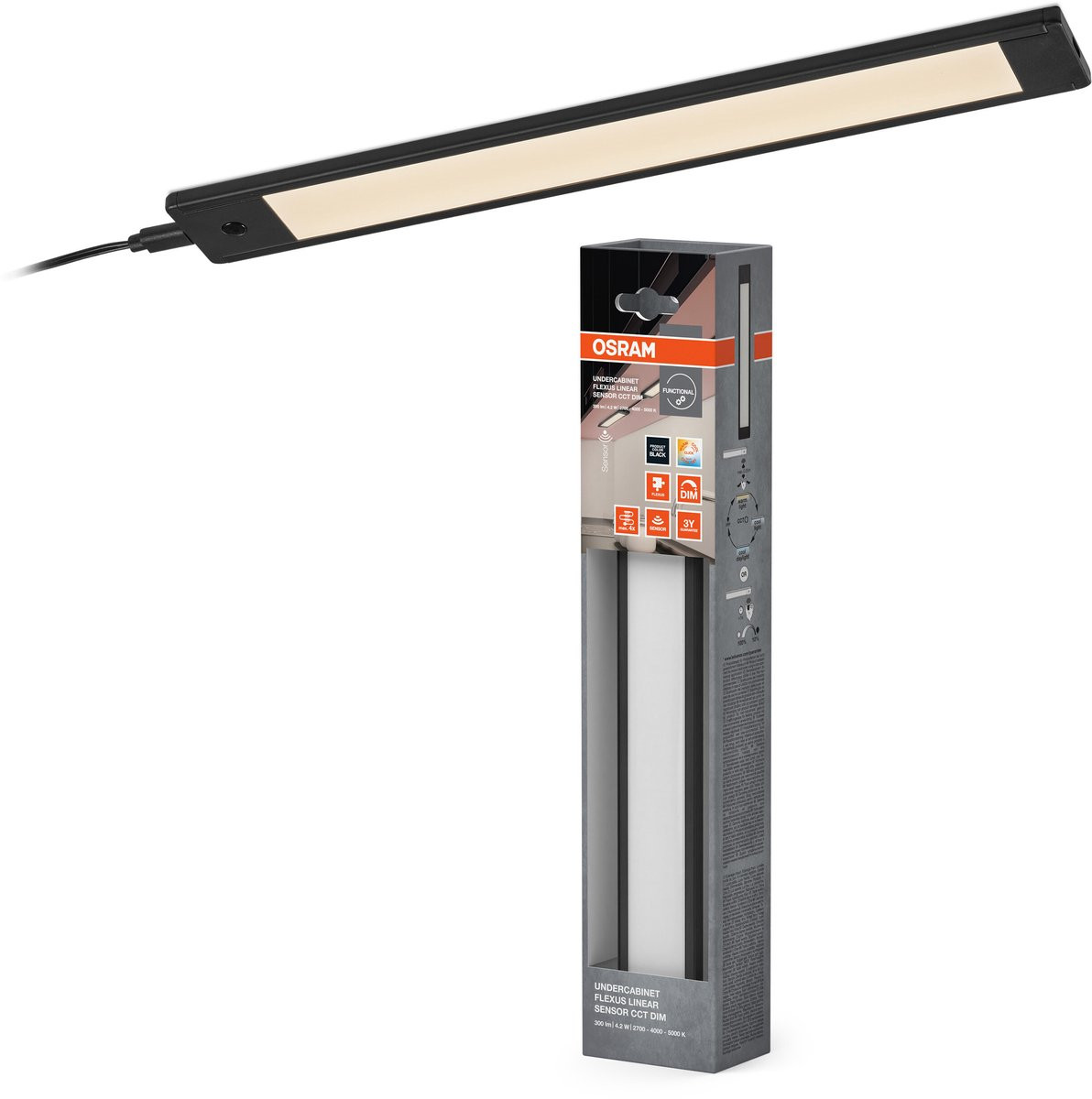 Osram Flexus LINEAR Onderkastverlichting LED, 4.2W, 150lm, CCT 2700-5000K, dimbaar, Zwart