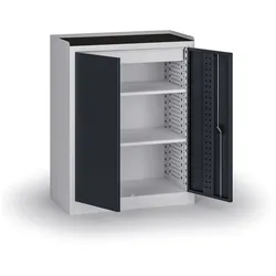 Werkstattschrank, 2 Regalböden + 1 Schublade, 1180 × 950 × 500 mm, graphitfarbene Türen