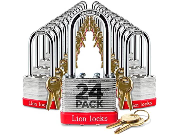 Lion Locks 24 gleichschließende Vorhängeschlösser mit 5,1 cm langem Bügel, 48 Schlüssel – Vorhängeschlösser für den Außenbereich, Schlösser mit Schlüsseln, Gehäuse aus gehärtetem Stahl, bruchsicherer