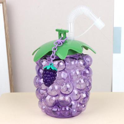 Universal Stock Cute Grape Water Bottle With Straw Portable Fruit Shaped Drink Cup For Kids, Travel & Summer Fun purple With Pendant