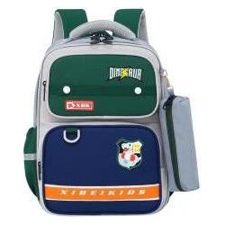 Lean Toys Schulrucksack Patches Dinosaurier mit Federmäppchen Grau 16L (16 l) (58762760)