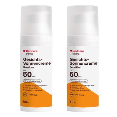 Redcare Derma Gesichts-Sonnencreme Sensitive LSF 50 x2 2x50 ml Sonnenschutzcreme