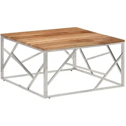 vidaXL Couchtisch Silbern Edelstahl und Massivholz Akazie