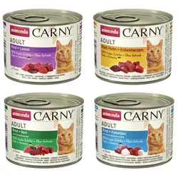 animonda Carny Adult 24 x 200g Mixpaket (Rind & Lamm,Rind&Huhn mit Entenherz,Rind&Reh,Rind&Kabeljau) Katzennassfutter
