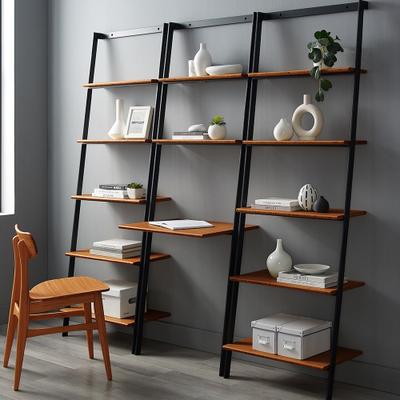 BAMAX Beckett Solid Bamboo Leaning Desk with Two Storage Shelves in Amber Finish