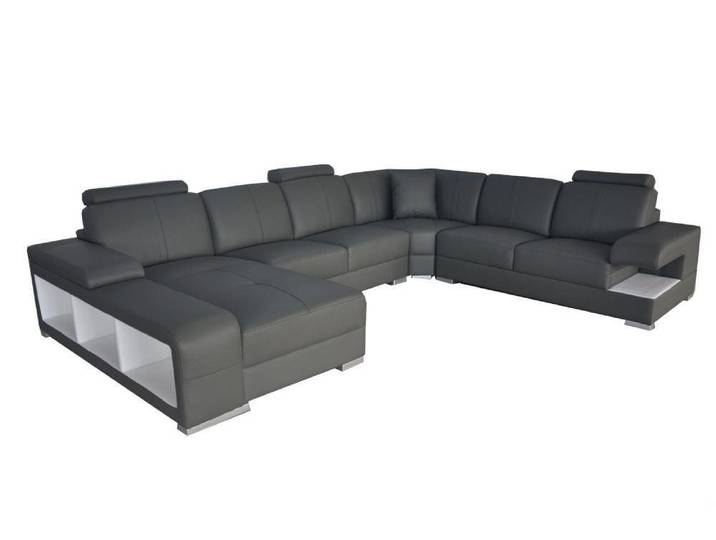 JVmoebel Wohnlandschaft U-förmige Eckcouch aus schwarzem Leder mit verstellbaren Kopfkissen, Made in Europa