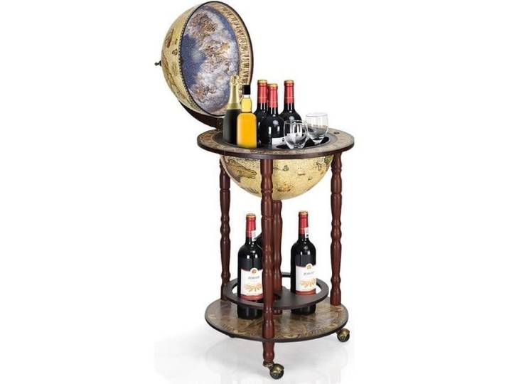 GOPLUS Meuble Range Bouteille Mobile avec Rangement Fermé et Etagère Ouverte-45x45x88CM Brun